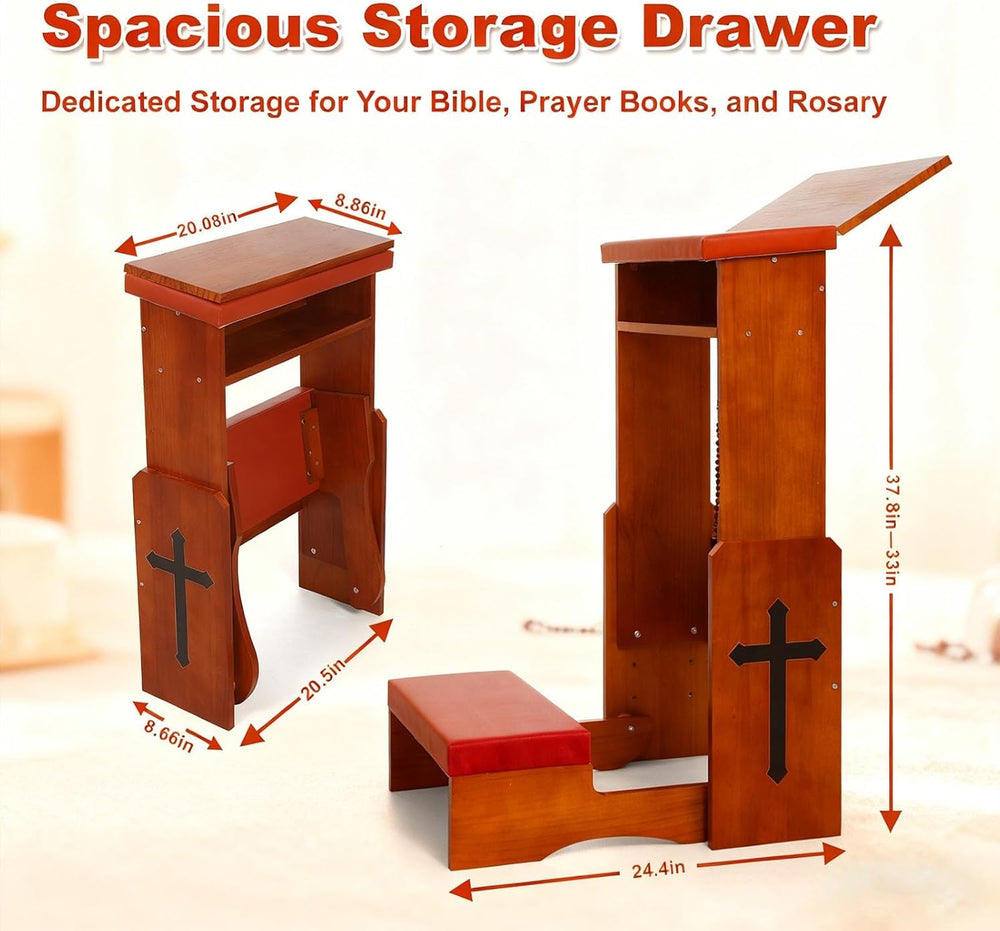 Fanwer Folding Prayer Bench for Home Use - Adjustable Wooden Kneeler for Pray...