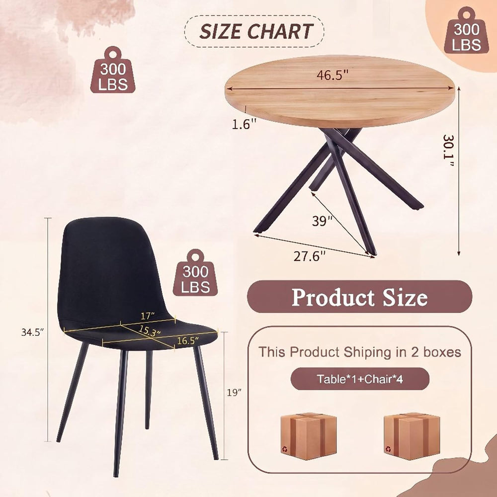 Round Dining Table Set for 4, 46.5" Modern Round Table Set for 4,Kitchen...