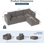Modular Sectional Sleeper Sofa Couches for Living Room - Modern 110" L-Shaped Boneless Cloud Couch - Easy Assembly, Cozy Corduroy Convertible Full Sponge Compression Sofas for House, Apartment(Grey)