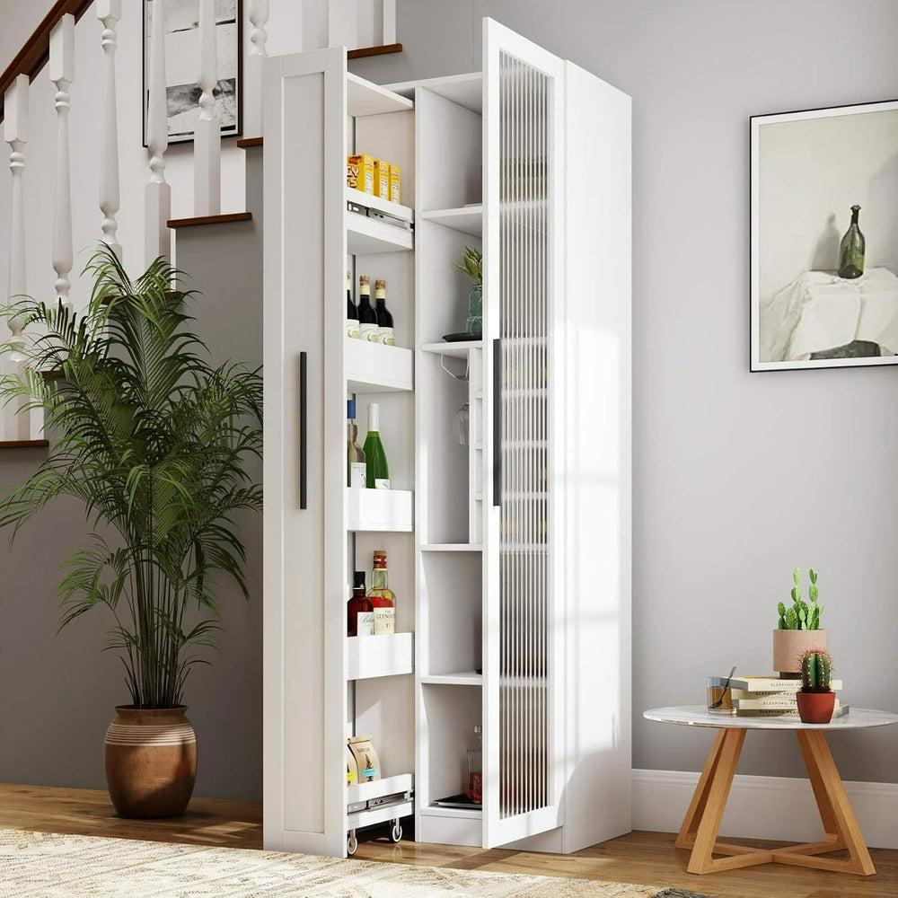 Kitchen Pantry Cabinet with Glass Door & Pull Out Shelves, 70.87" Ta...