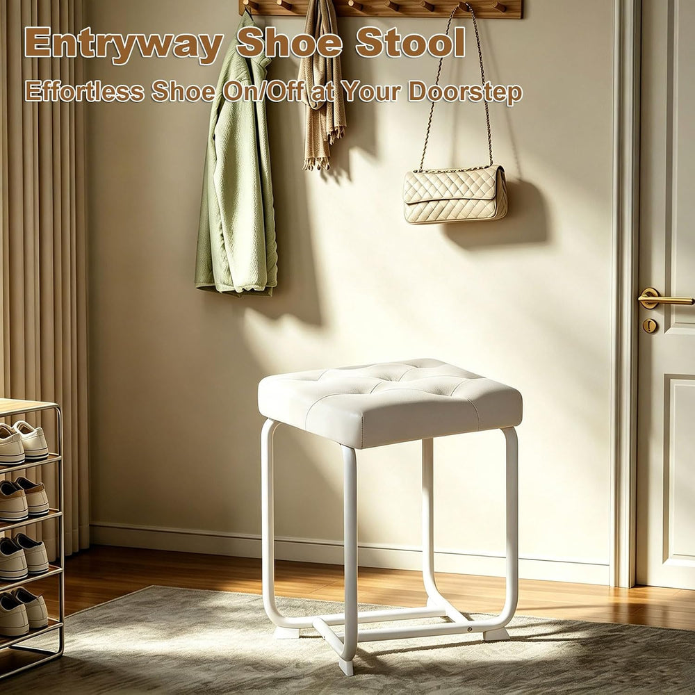 BEWISHOME White Vanity Stool Small Chair for Vanity KFD01W | Leather Makeup V...