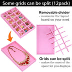12 Pack Earring Organizer Stackable Jewelry Drawer Tray Removable Jewelry Display Tray Organizer for Necklace Earring Drawer Insert 216 Grids