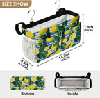 White and Blue Striped Lemons Bedside Caddy for Dorm Bed Bedside Hanging Caddy Bag Iron Frame Storage Organizer Pocket for Bunk Home College Hospital Beds 2 Hooks
