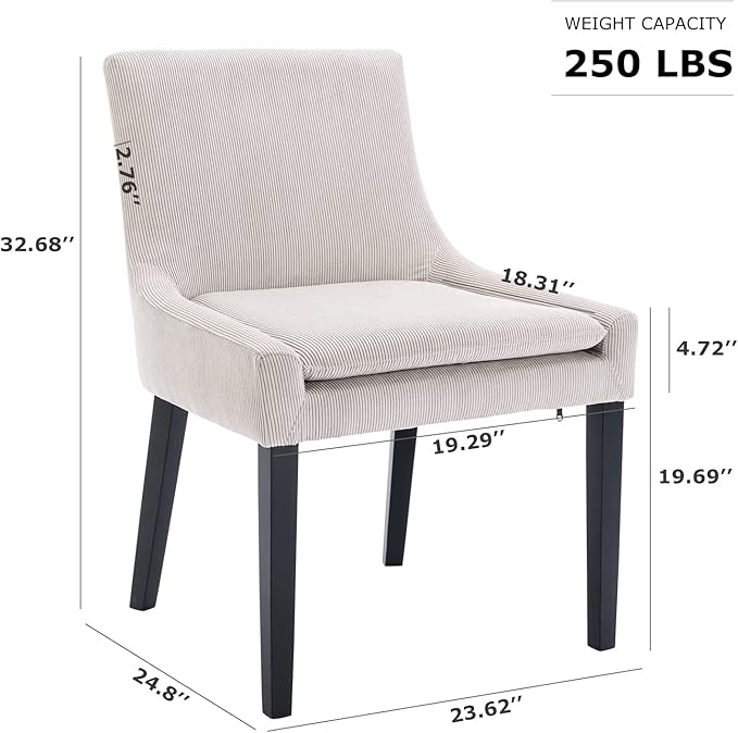 COLAMY Modern Dining Chairs Set of 2, Upholstered Corduroy Accent Side Leisure Chairs with Mid Back and Wood Legs for Living Room/Dining Room-Beige