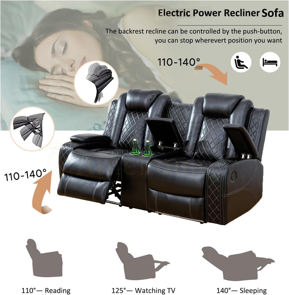 Multifunction Power Recliner Couch Set with LED Light, Storage Console, Cup H...