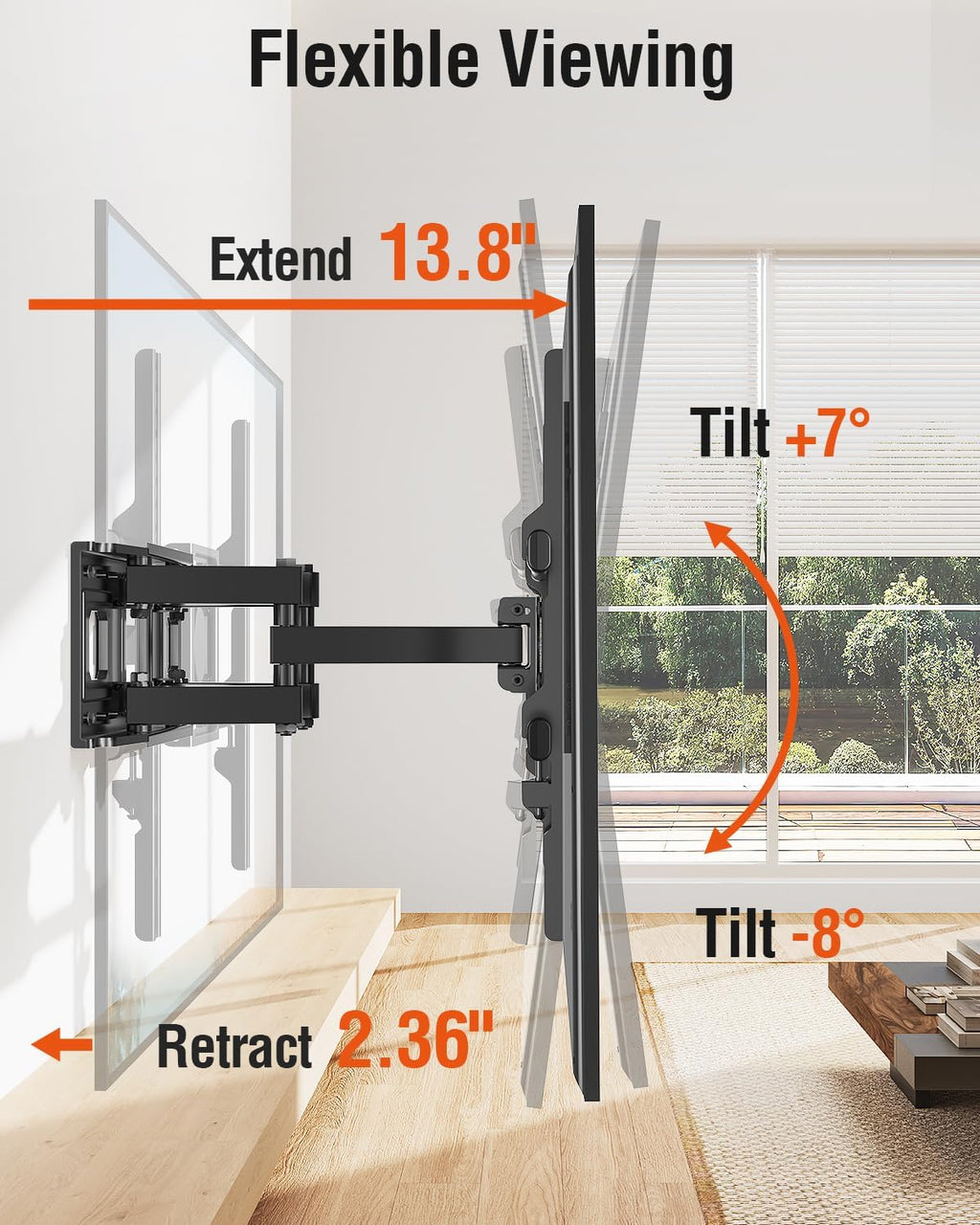 ELIVED TV Wall Mount for Most 42-82" Flat Curved TVs, Heavy Duty TV Mount with Articulating 6 Arms Hold up to 110 lbs, Full Motion Bracket Swivel, Tilt, Easy Install Fits 16" Studs, Max VESA 600x400mm