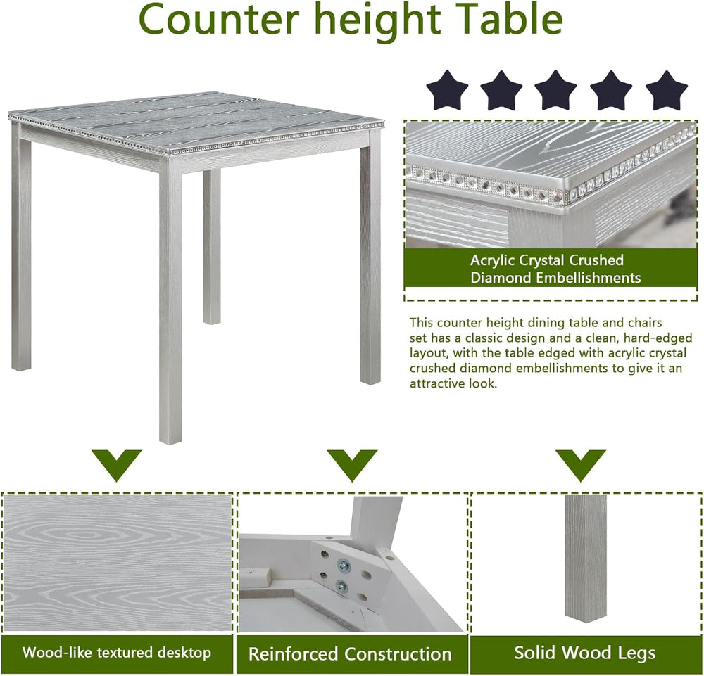 LUMISOL Wood Square Dining Table for 4, Farmhouse Counter Height Kitchen Tabl...