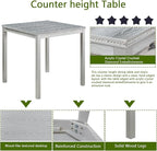 KEIKI 5-Piece Counter Height Dining Table Set with Square Table and 4 Upholstered Chair, for 4 Person, Classic Crystal Decoration Wooden Table Set, Easy Assembly, for Kitchen, Dining Room, Silver Grey