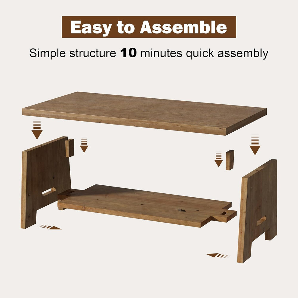 Farmhouse Wood Coffee Table - 43.4" Rectangle Coffee Table Solid Wood Ta...