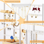 DreamGenius Jewelry Organizer Stand with Velvet Ring Holder, 4 Tier Jewelry Holder Organizer with 11 Hooks for Necklaces and 132 Holes for Earrings, White