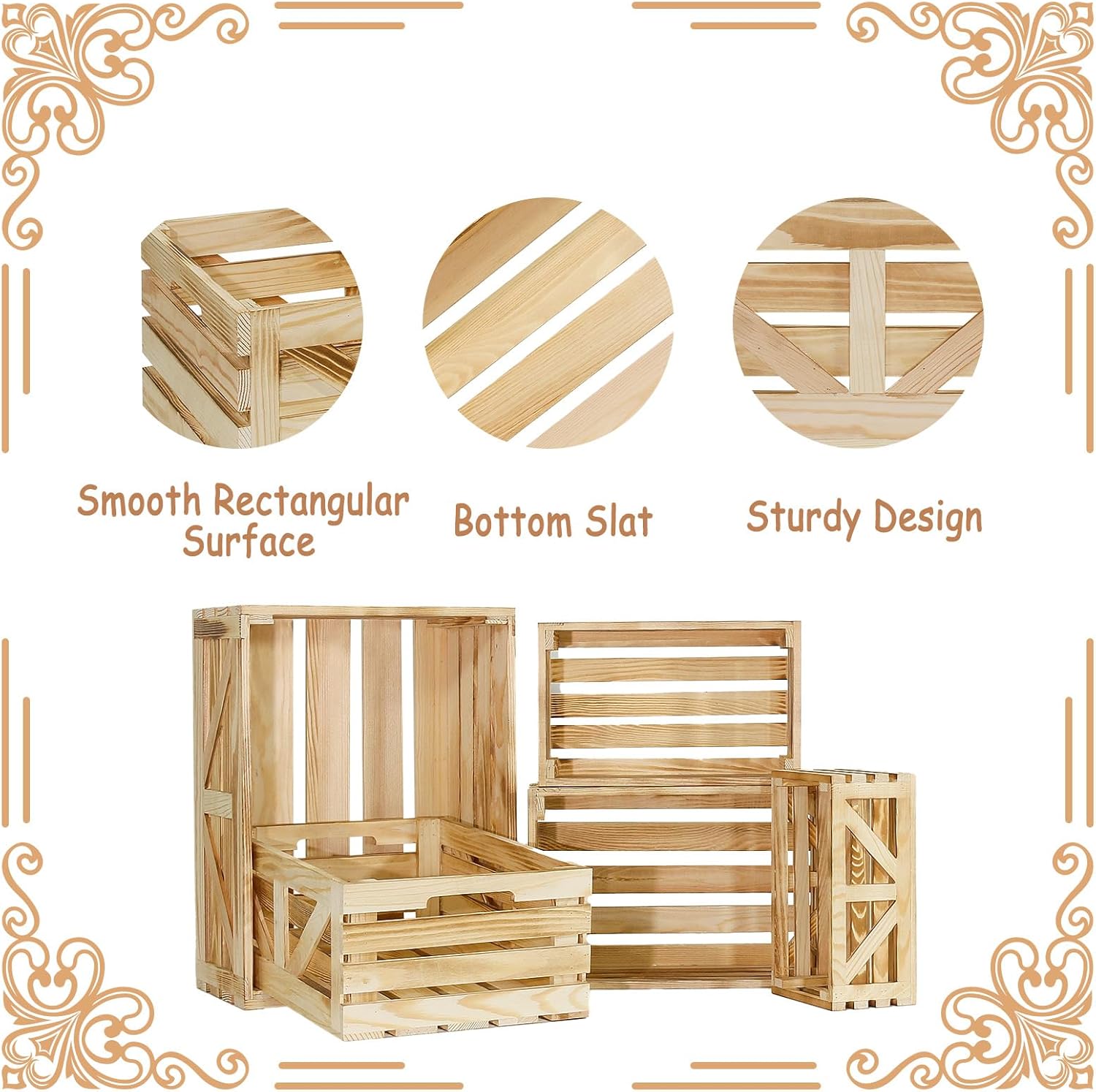 5 Pcs Decorative Wooden Crates for Display, Wood Storage Crate for Home Rustic Nested Crates with Handles, Farmhouse Wooden Basket for Storage Container and Decorations