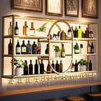 Large Wall Mount Wine Rack, Metal 4 Tier Large Capacity Hanging Bar Rack with Wine Glass Holder, Oval Wine Bottle Storage Display Rack for Kitchen, Living Room, Home (Gold, 120cm/47.2in)