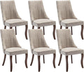 Dining Chairs Set of 6，Linen Channel Tufted Kitchen Dining Room Chair with Curved Solid Wood Legs, Comfortable Fabric Upholstered Dining Chair for Dining Room, (Beige, 6pc)