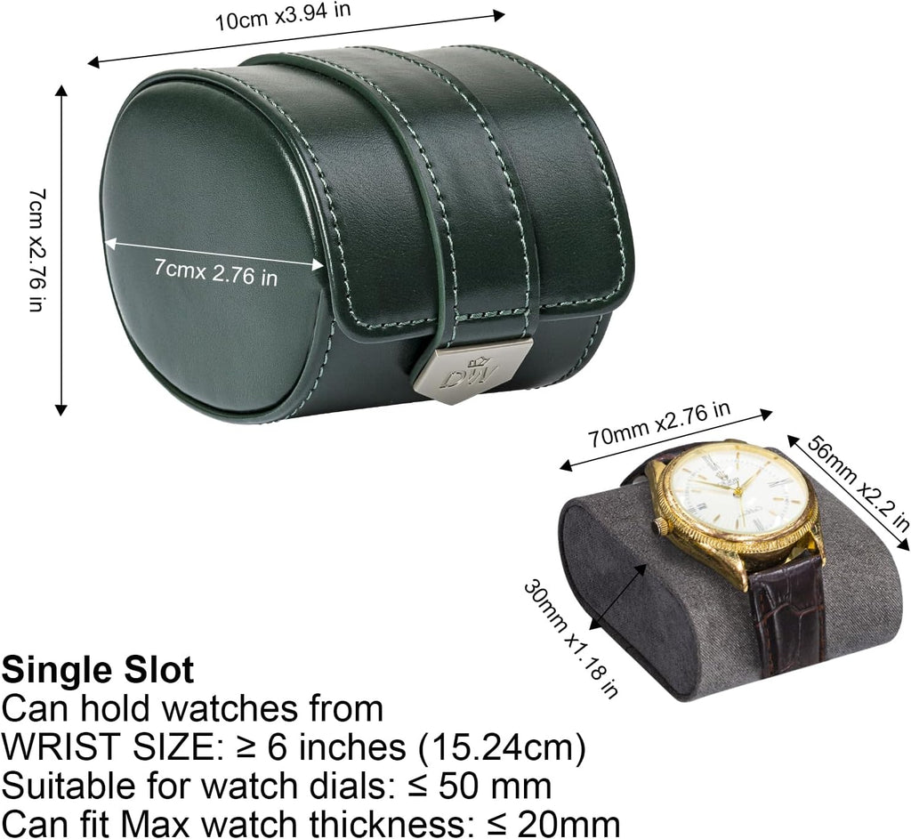 DUKWIN Watch Roll,Vegan Leather Travel Single Watch Case Organizer with Removable Pillows for Men and Women,Display Case for All Watches Collection and Gift for Anniversary Birthday(Green Storage Box)