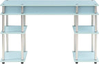 Convenience Concepts Designs2Go No Tools Desk Home Office Desk with Shelves, Corner Shelf Vanity Desk Computer Desk Nail Table for Nail Tech - 47.25" L x 15.75" W x 30" H, Sea Foam