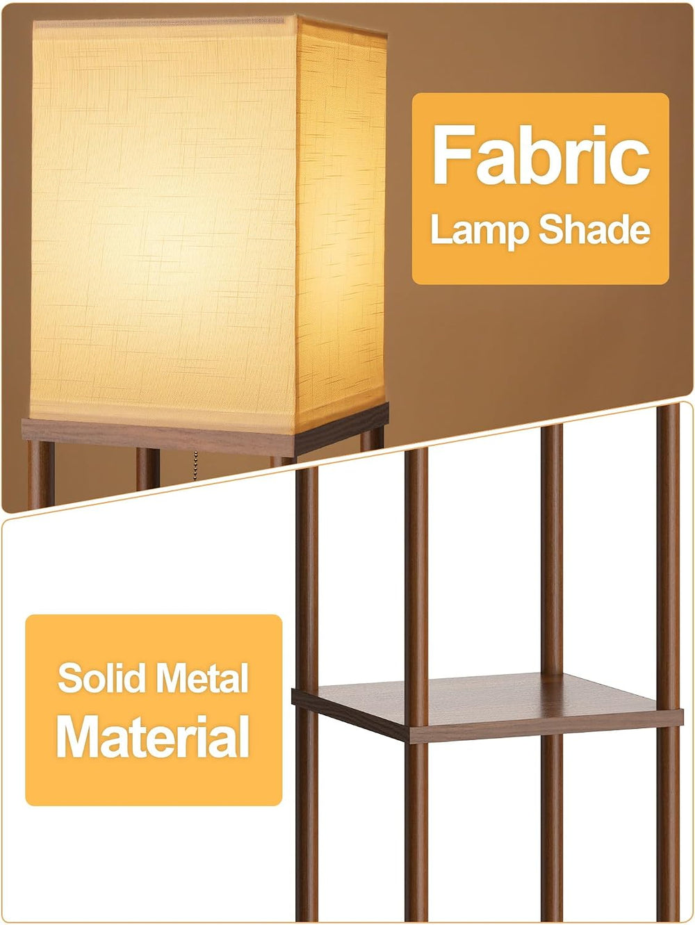 Floor Lamp with Shelves for Living Room Walnut Brown, Shelf Floor Lamp with 3...