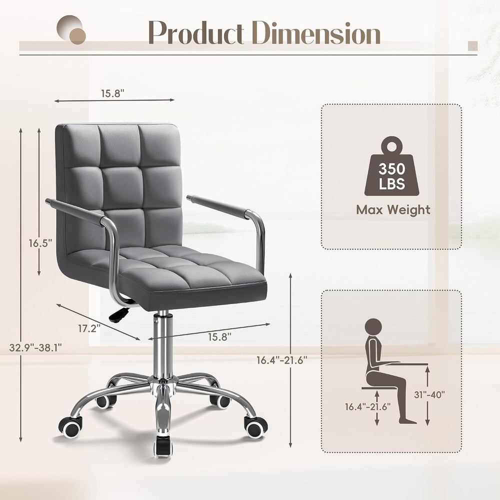 Furmax Small Office Chair with Wheels,Vanity PU Leather Desk Chair Modern Adj...