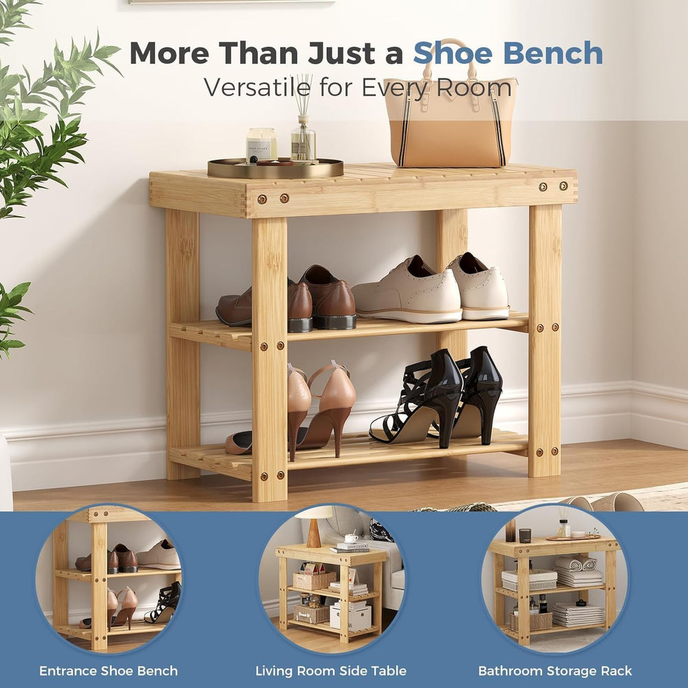 Simple Deluxe Shoe Rack Bench, 3-Tier Bamboo Storage Organizer, 286lb Capacit...