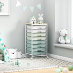 Rolling Storage Utility Cart Organizers with 8 Drawers and Wooden Tabletop for Living Room,Office,Classroom,Craft Room,Bedroom,Dorm,Green