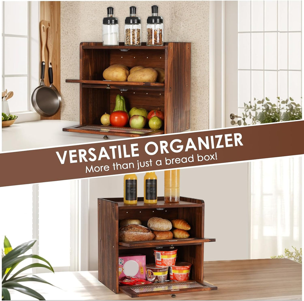 Sunhoo Bread Box for Kitchen Countertop Wooden Bread Storage Container Bin 2 ...