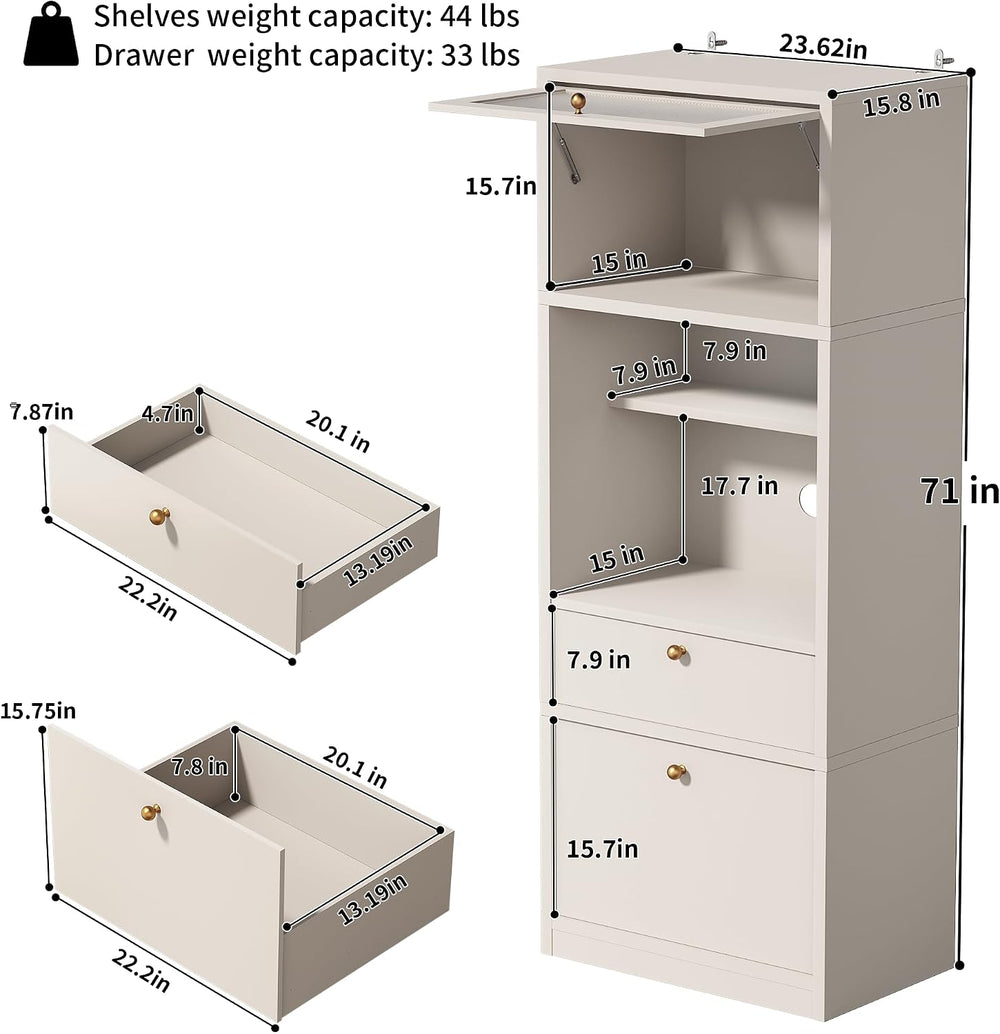 Freestanding Tall Pantry Cabinet with Adjustable Shelves & Drawer – E1-Gr...