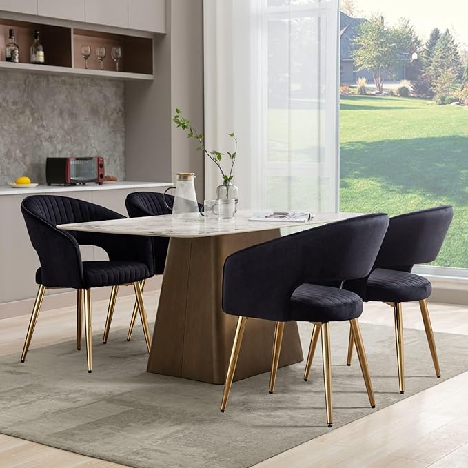Black and Gold Velvet Dining Chairs, Modern Dining Room Chairs with Arms Set ...