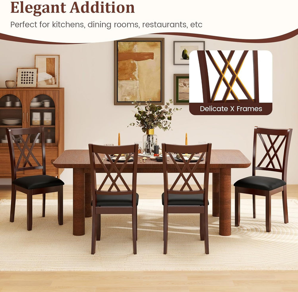 COSTWAY Set of 4 Dining Chairs, Wooden Kitchen Side Chair with PU Leather Pad...