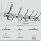 Dseap Coat Rack Wall Mount 2.0 Pro: 24” Long, 3X Tougher, Heavy Duty Stainless Steel Wall Coat Hanger with 6 Tri Hooks for Clothes Jackets Hats Entryway Closet, Chromed