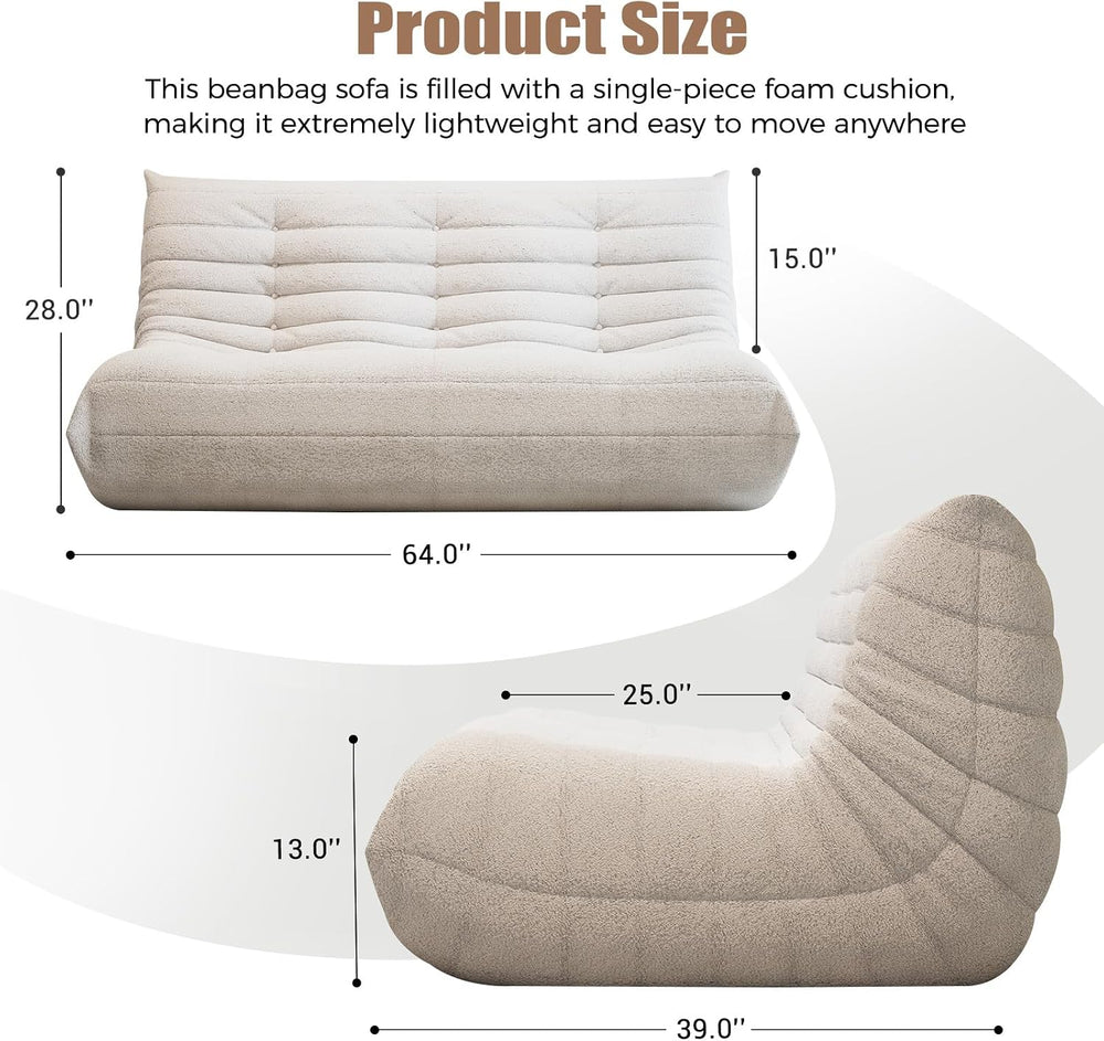 3 Seat Oversized Bean Bag Chairs for Adults, Memory Foam Fireside Beanbag Cou...