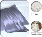 Natural Mulberry Silk Pillowcase for Hair and Skin Queen Size 20"X30" Silk Pillow Case with Hidden Zipper Soft Breathable Smooth Cooling Silk Pillow Covers for Sleeping(Grayish Blue,Queen,1Pcs)