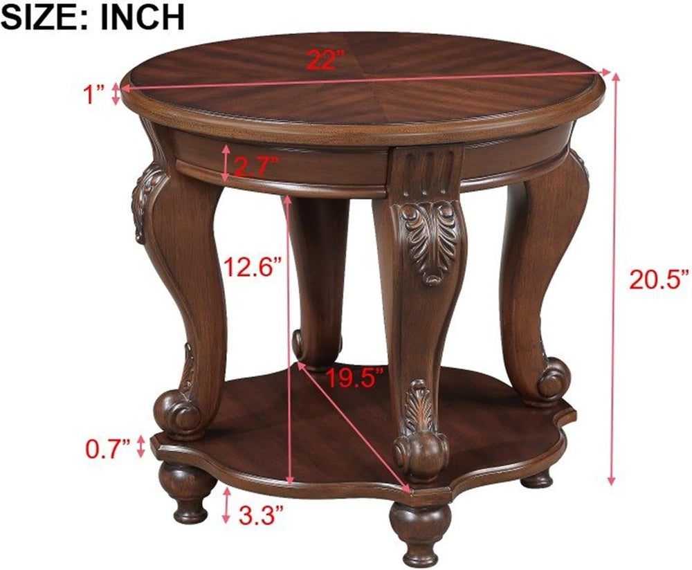 JIJIWANG Wood Round Sofa Table with Antique Carved Legs Oval End Table with B...