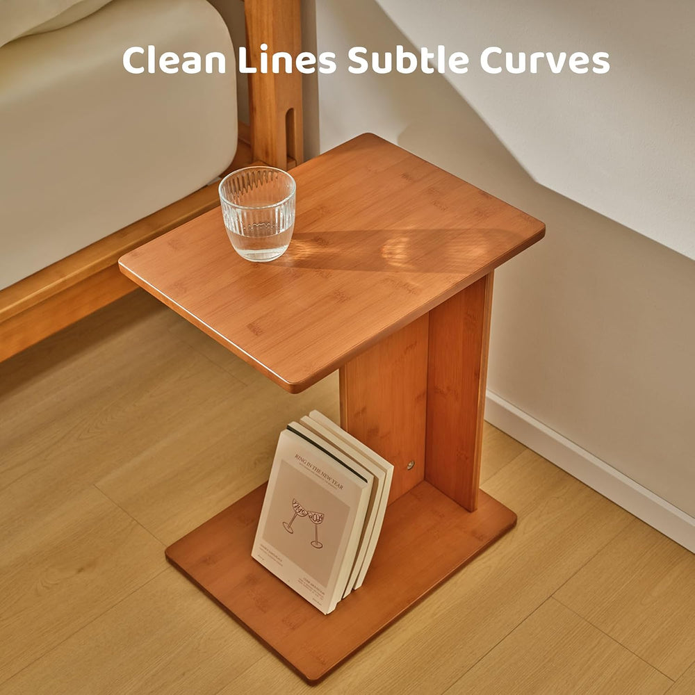 RECCI Solid Bamboo C-Shaped End Table Set of 2 for Couch and Sofa, Sustainabl...