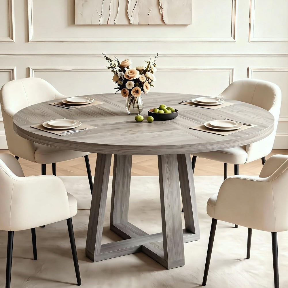 Garvee 47 inch Round Dining Table for 4-6 People, Wash Grey Kitchen Table
