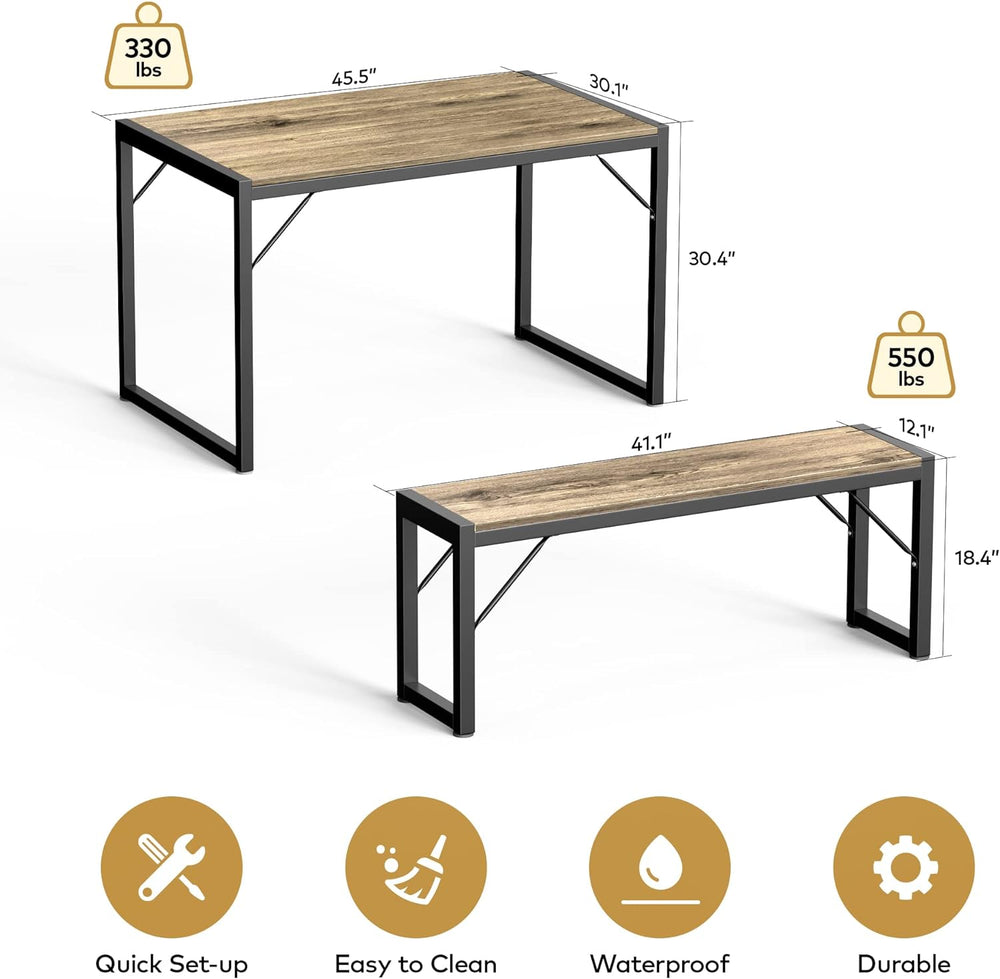 Gizoon 45.5" Dining Table Set for 4, Kitchen Table with 2 Benches Grey |...