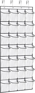 VOPTON 28Large Pockets Over The Door Shoe Organizer, Hanging Shoe Organizer for Closet, Premium Clear Shoe Rack for Door, Shoes Hanger Organizers Storage Holder for Back of Door and 4Metal Hook White