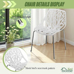 Karl home Mid Century Modern Dining Chairs Set of 4, Stackable Plastic Chair, Bird's Nest Trunk Pattern Suitable for Kitchen, Dining, Bedroom, Living Room,350lbs Capacity(White)
