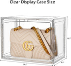 Clear Display Case for Collectibles, Purse Organizer for Closet, Handbag Storage Organizer 5 Pack Stackable Storage Boxes with Magnetic Lid for Shoes, Books, Purse, White