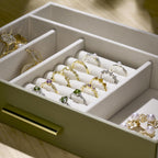 Jewelry Box Organizer Case for Women: 4-Layer Jewelry Storage Case with Glass Window, Olive Green Leather with Cream Velvet, Holder for Ring Necklace Bracelet Brooch Watch, Great Gift for Her
