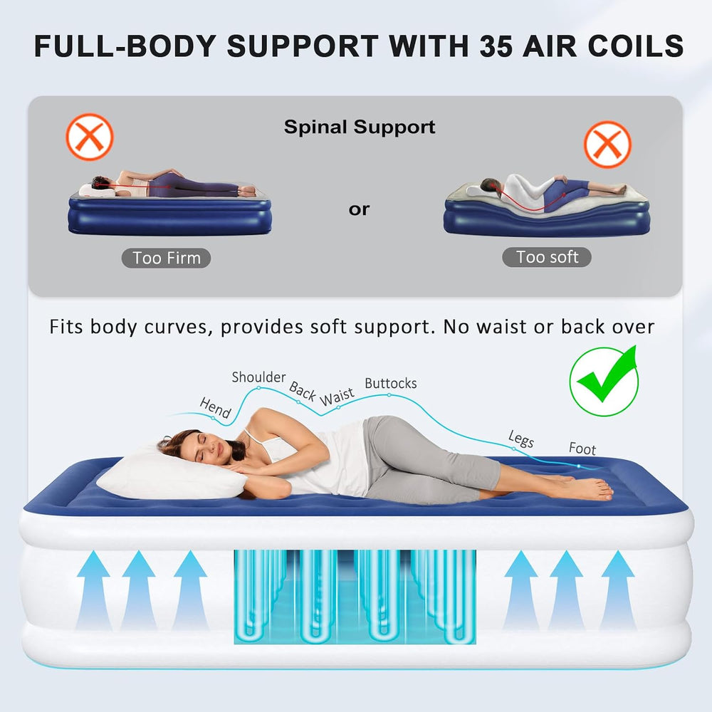 Full Air Mattress with Built in Pump, 18" Raised Inflatable Mattress, Se...