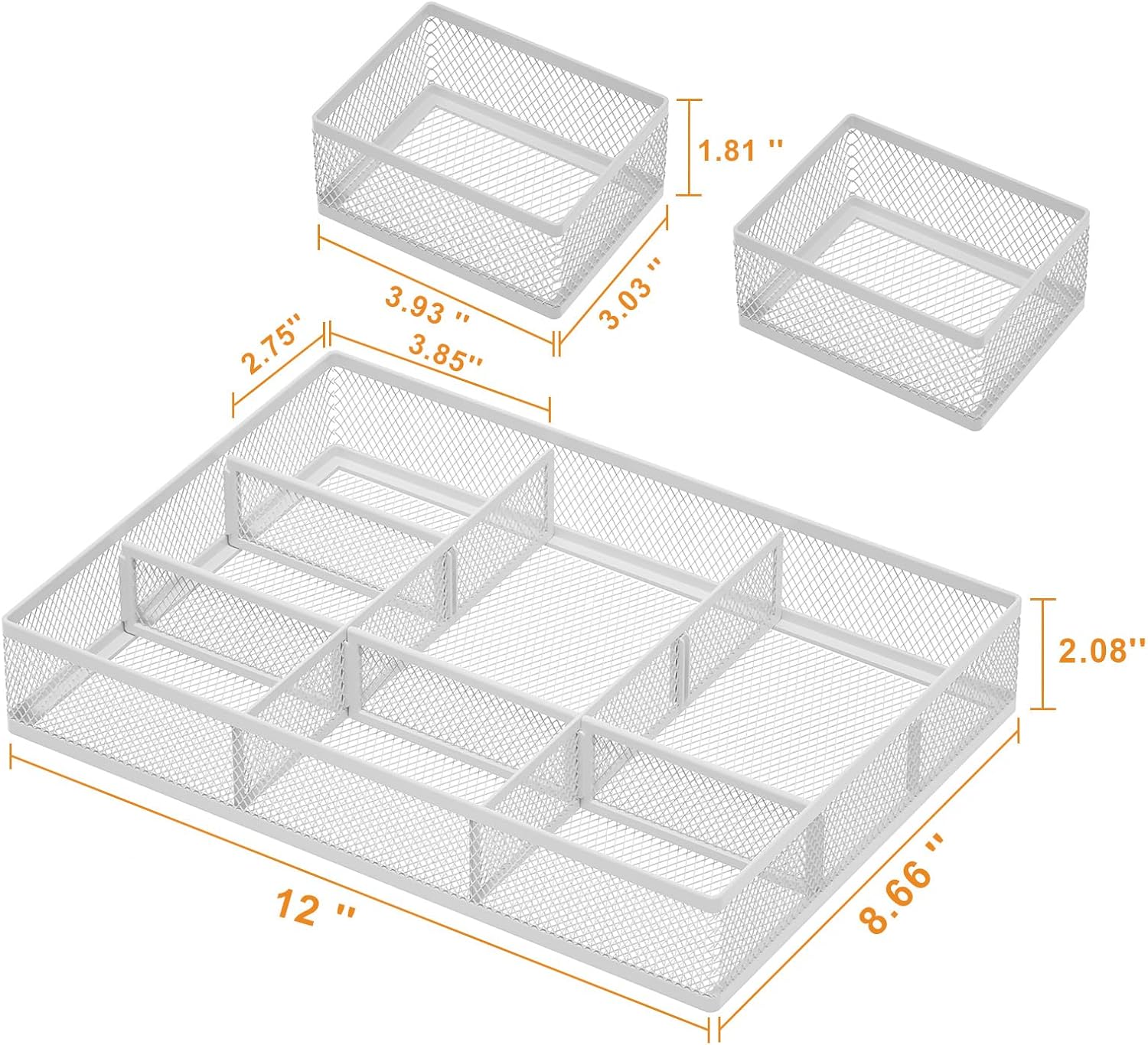 Marbrasse 3 Packs White Desk Drawer Organizers,Drawer Organizer Tray with 9 Adjustable Compartments,Junk Drawer for Makeup & Vanity, Office Desk Supplies and Accessories（White）