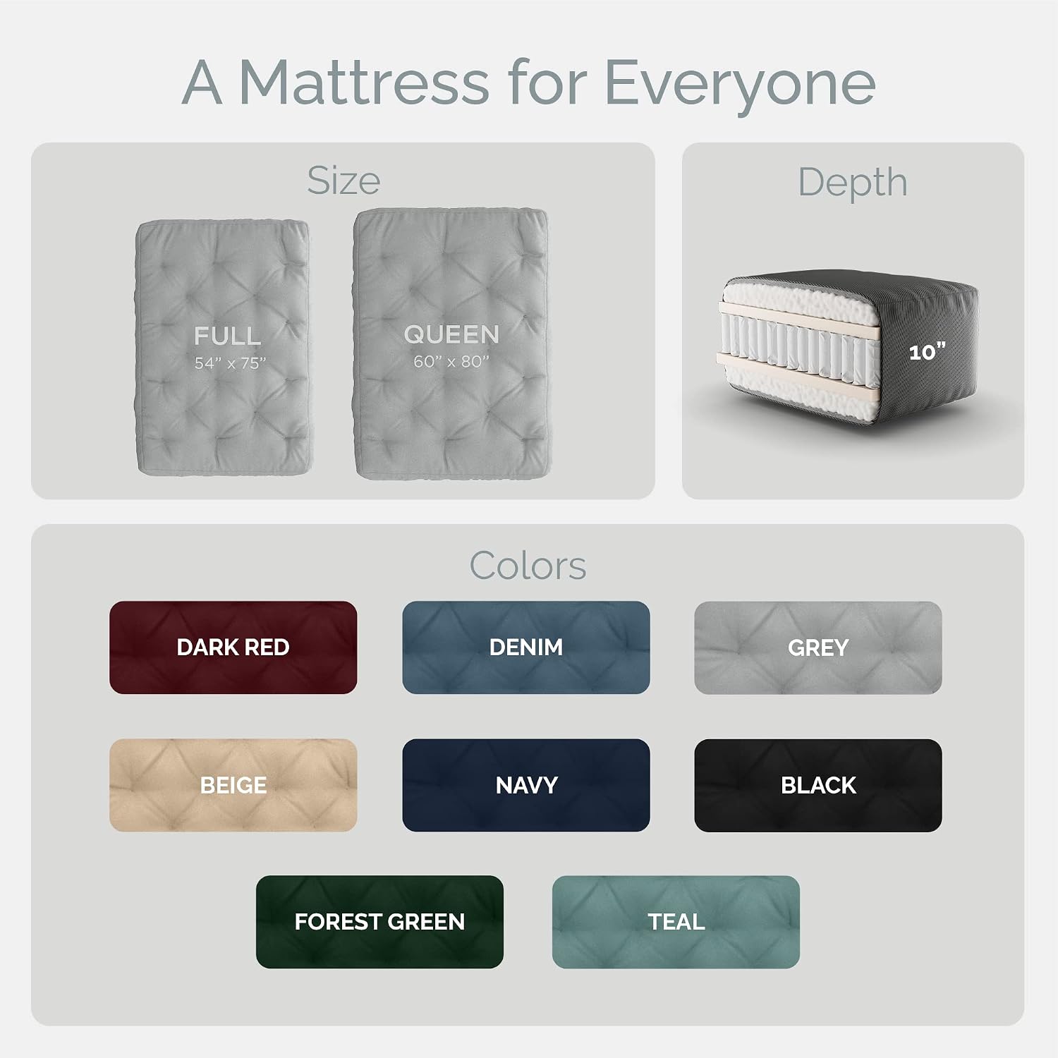 Loosh Home | 10" Queen Size Futon Sofa Bed Pocket Coil Foam Mattress - USA Made, Beige, No Frame