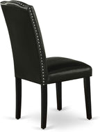 East West Furniture SHEN5-BLK-69 5 Piece Dining Room Table Set Includes a Round Kitchen Table with Pedestal and 4 Black Faux Leather Parson Dining Chairs, 42x42 Inch, Black