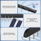 Tie Rack Hanger for Closet 20 Foldable Hooks, 1 Pack Wooden Non Slip Large Capacity Space Saving Tie and Belt Organizer with 360° Rotating Hooks for Tank Tops Bras Scarves Hat