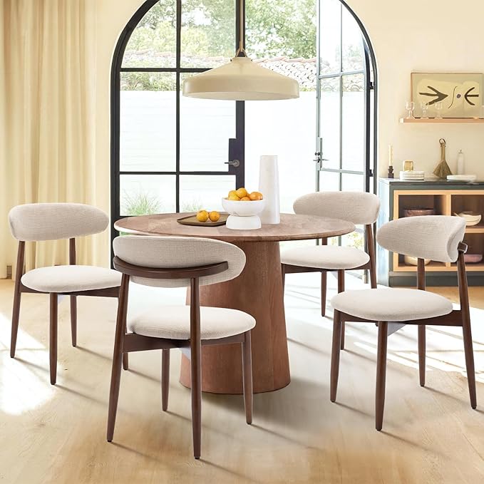 COLAMY Wooden Dining Chairs Set of 4, Modern Fabric Upholstered Kitchen Side ...