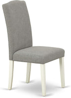 East West Furniture 1NDEN3-LWH-06 3 Piece Dining Table Set Contains a Rectangle Dinner Table with Dropleaf and 2 Dark Shitake Linen Fabric Upholstered Chairs, 30x48 Inch, Linen White
