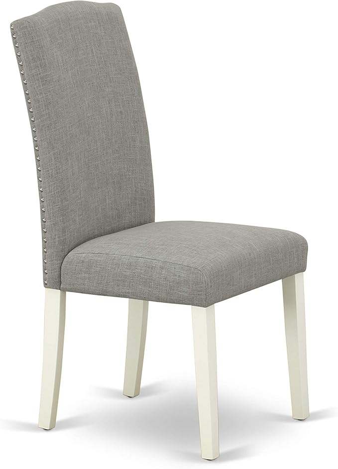 East West Furniture LGEN9-LWH-06 9 Piece Dining Set Includes a Rectangle Dining Room Table with Butterfly Leaf and 8 Dark Shitake Linen Fabric Upholstered Chairs, 42x84 Inch, Linen White