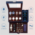 Dajasan Watch Box, Watch Case for Men, 8 Slot Watch Display Case with Glass Lid, Large Watch Holder Organizer, Watch Storage Case for Father's Day, Birthday, Christmas, New Year (Blue)