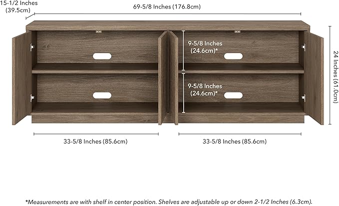 Henn&Hart Fluted TV Stand for TVs up to 75" with 2 Concealed Ribbed Storage Cabinets and Adjustable Shelves for Living Room, Family Room, or Office, Weathered Gray