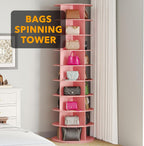 SpaceAid 9 Tier Rotating Shoe Rack Tower, Spinning Shoe Display Lazy Susan, Revolving 360 Shoe Rack Storage Round Carousel, Vertical Handbag Rotate Shoes Closet Organization (9-Tier Pink)