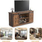 JUMMICO TV Stand for 65 Inch TV, Entertainment Center with Storage Cabinets and Sliding Barn Doors, Mid Century Modern Media TV Console Table for Living Room Bedroom (Rustic Oak)